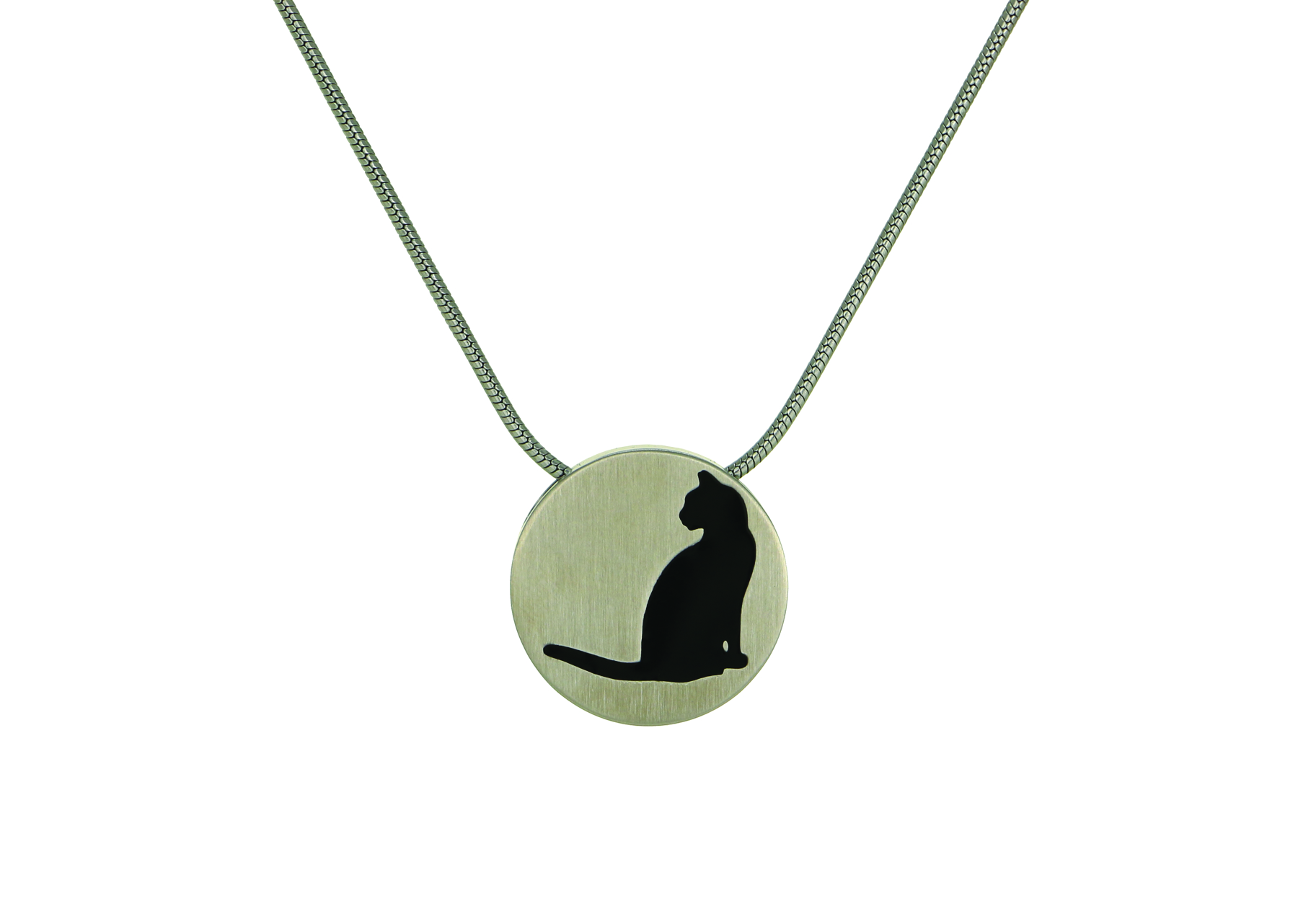 Round Cat Silhouette Pendant - Pewter Image